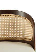 Swivel Bar Chairs with Ergonomic Curved Back, Cozy Stools with Hand‑Woven PE Cane Back, 18" L x 19" W x 35.5" H, Beige+Walnut(m-12)