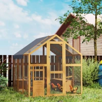 PawHut Large Wooden Chicken Run with Waterproof & Anti-UV Cover, for 6-8 Chickens, for Backyard, Farm, Yellow(m-10)