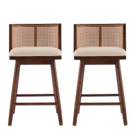 Woven Rattan Counter Chairs with Padded Upholstered Seat, Counter Height Bar Stools with Durable Frame, 19.5'' L x 21'' W x 35'' H, Beige+Walnut(m-4)