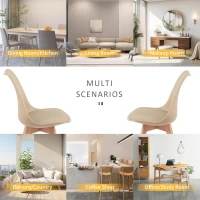 Modern Dining Chairs with Ergonomic High-Density Foam Backrest, Wooden-Legged Side Chairs with PU Leather Upholstery, 19.5L x 16.5W x 32H, khaki(m-5)