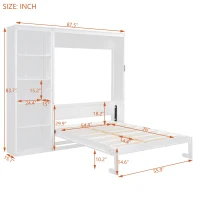 Space-Saving Murphy Bed with 5-layer Folded Cabinet, Solid Murphy Bed Frame with 600 lbs Weight Capacity, 87.5" L x 15.5" W x 83.5" H, White(m-3)