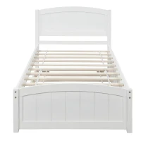 Space-Savimg Twin Size Wood Platform Bed with Roll-Out Trundle, Solid Bed Frame with 10 Supporting Slats, 79.5" L x 41.5" W x 37.5" H, White(m-2)