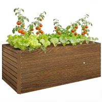 Outsunny 5' x 3' x 2' Raised Garden Bed, Galvanized Planter Box for Growing Flowers, Herbs and Vegetables Dark Brown Wood Effect(m-9)