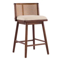 Woven Rattan Counter Chairs with Padded Upholstered Seat, Counter Height Bar Stools with Durable Frame, 19.5'' L x 21'' W x 35'' H, Beige+Walnut(m-7)