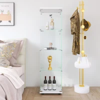 Glass Display Cabinet with Adjustable Feet and Safety Bumpers, Floor-Standing Curio Bookshelf with Tempered Glass, 16.5'' L x 14.5'' W x 64.5'' H, White(m-5)