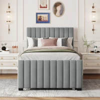 Space-Saving Twin Size Upholstered Platform Bed with Trundle Under Bed, Cozy Bed Frame with Velvet Fabric, 80" L x 41.5" W x 42.5" H, Gray(m-4)