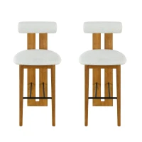 Indoor Modern Bar Stools Set of 2 with Rubber Wood Frame, Fixed Non-Swivel Bar Chairs with Sturdy Metal Footrest, 19'' L x 23'' W x 43'' H, Ivory+Walnut(m-4)