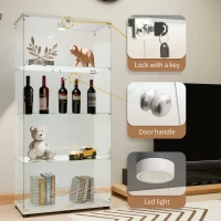 Solid Glass Floor-Standing Showcase with Built-In LED Lighting, LED Glass Display Cabinet with Lockable Doors, 31.5'' L x 14.5'' W x 64.5'' H, White(m-4)