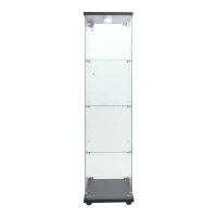 Floor-Standing Curio Bookcase with Tempered Glass Door, LED Glass Display Cabinet with Adjustable Feet, 16.5'' L x 14.5'' W x 64.5'' H, Black(m-2)