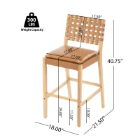 Modern Bar Stools with Hand‑Woven PU Back, Strap-Back Bar Chairs with Padded PU Seat, 18'' L x 21.5'' W x 40.5'' H, Brown+Natural(m-3)