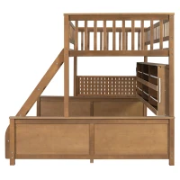 Twin XL Over Queen Bunk Bed with Built-In Storage Shelf and Safety Rope, Useful Bed Frame with Pegboard Side Panel, 83.5" L x 62.5" W x 59" H, Brown(m-11)