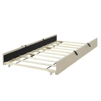 Space-Saving Twin Size Upholstered Platform Bed with Trundle Under Bed, Bed Frame with Velvet Fabric, 80" L x 41.5" W x 42.5" H, Beige(m-8)