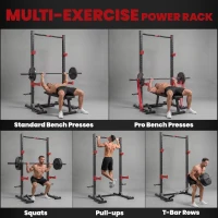 Soozier Power Cage Squat Rack, 1100 lb Capacity Power Rack with Pull-Up Bar, Adjustable Width, Adjustable J-Hooks, Safety Arms(m-5)