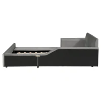 Queen-Size Upholstered Platform Bed with Bedside Desk and Stool, Cozy Bed Frame with Streamlined Structure, 84.5" L x 74" W x 28" H, Gray(m-8)