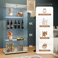 Solid Glass Floor-Standing Showcase with Built-In LED Lighting, LED Glass Display Cabinet with Lockable Doors, 31.5'' L x 14.5'' W x 64.5'' H, White(m-5)
