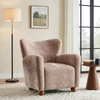 Cozy Wingback Armchair with Premium Fabric Upholstery, Bouclé Accent Chair with Plush Cushioned Seat, 32'' L x 31'' W x 32.5'' H, Beige Brown(m-1)