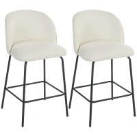 HOMCOM Set of 2 Counter Height Barstools, Upholstered Linen Bar Stools with Backrest, Footrest and Steel Legs, Cream White(m-9)