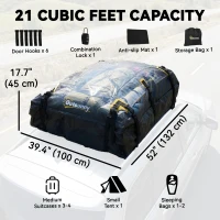 Outsunny Rooftop Cargo Carrier, 21 Cubic Feet Waterproof Soft-Shell Car Roof Storage Bag with Door Hooks, Anti-Slip Mat(m-3)