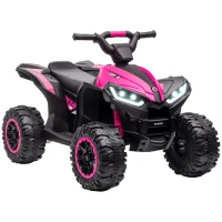 Aosom Kids ATV 4 Wheeler, 12V Kids Ride On Toy with Dual Motors, High & Low Speed, Music, Headlights, Up to 3.7 MPH, Pink(m-11)