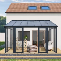 Enclosed Patio Cover with Double‑Layer Polycarbonate Roof, All‑Season Sunroom with 3 Lockable Sliding Doors, 168.5'' L x 115'' W x 123'' H, Black(m-1)