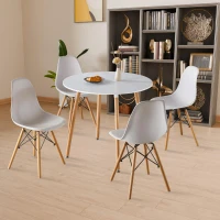 Modern Compact 5-Piece Dining Set with Solid Wood Legs, Minimalist Kitchen Table Set with Adjustable Metal Shims, 35.5'' L x 35.5'' W x 29.5'' H, White(m-6)
