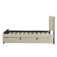 Space-Saving Twin Size Upholstered Platform Bed with Trundle Under Bed, Bed Frame with Velvet Fabric, 80" L x 41.5" W x 42.5" H, Beige(m-7)