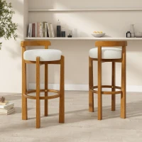 Modern Round Seat Bar Stools with Ergonomic Curved Backrest, Sherpa Padded Chairs with Integrated Footrest, 16'' L x 16.5'' W x 34'' H, Walnut+White(m-1)