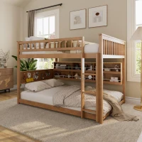 Full Over Full Bunk Bed with Convenient Storage Headboard, Unique Bed Frame with Multi-Color Light Strip, 79" L x 57.5" W x 57" H, Brown(m-1)