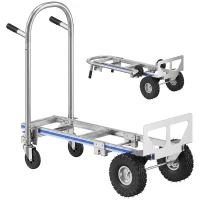 Soozier 4-Wheel/2-Wheel Cargo Cart, 2-in-1 Folding Hand Truck with Aluminum Alloy Frame and Steel Handle, Capacity, Silver Tone(m-13)