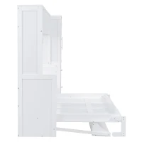 Queen Size Murphy Wall Bed with Storage Shelf, Space‑Saving Bed Frame with Integrated Closet and 2 Drawers, 112" L x 65" W x 78.5" H, White(m-9)