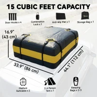 Outsunny Rooftop Cargo Carrier, 15 Cubic Feet Waterproof Soft-Shell Car Roof Storage Bag with Door Hooks, Anti-Slip Mat(m-3)