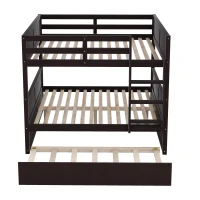 Full-Over-Full Bunk Bed with Pullout Trundle, Space-Saving Bed Frame with 2 Separate Beds, 79.5" L x 57" W x 60" H, Espresso(m-10)