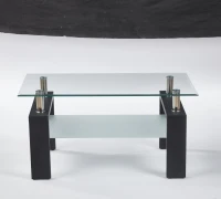 Modern 2-Tier Glass Coffee Table with Double-Layer Clear Top, Space-Saving Center Table with Sturdy Supporting Legs, 34.5'' L x 19'' W x 16.5'' H, Black(m-5)