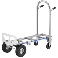 Soozier 4-Wheel/2-Wheel Cargo Cart, 2-in-1 Folding Hand Truck with Aluminum Alloy Frame and Steel Handle, Capacity, Silver Tone(m-2)