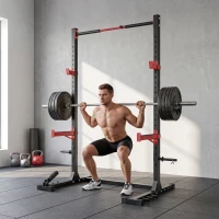 Soozier Power Cage Squat Rack, 1100 lb Capacity Power Rack with Pull-Up Bar, Adjustable Width, Adjustable J-Hooks, Safety Arms(m-1)