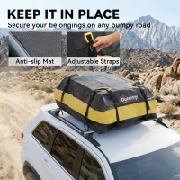 Outsunny Rooftop Cargo Carrier, 15 Cubic Feet Waterproof Soft-Shell Car Roof Storage Bag with Door Hooks, Anti-Slip Mat(m-5)