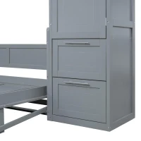 Space-Saving Full Size Murphy Wall Bed with Integrated Shelf, Customizable Bed Frame with Closet and 2 Drawers, 107.5" L x 58" W x 72" H, Gray(m-13)