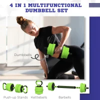 Soozier 88lbs 4-in-1 Adjustable Weight Dumbbell Set, Barbell, Kettlebell, Push Up Stand, Green(m-4)