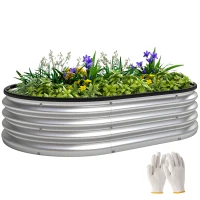 Outsunny Galvanized Raised Garden Bed, 4 x 3 x 1 ft Modular Metal Garden Beds with Rubber Strip Edging, Silver(m-9)