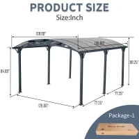 Outdoor Arch Carport with Galvanized Steel Connectors, Covered Driveway Shelter with Ground Anchor Kit, 139'' L x 190'' W x 99'' H, Gray(m-3)