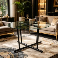 Round Tempered Glass Coffee Table with Solid Iron Legs, Modern Center Table with Stable Frame, 27.5'' L x 27.5'' W x 14.5'' H, Black+Transparent(m-8)