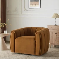 Modern Swivel Club Chair with Boutique-Feel Seat, Semi-Circular Backrest Armchair with Integrated Armrests, 37'' L x 32.5'' W x 26.5'' H, Black+Caramel(m-1)