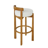 Modern Round Seat Bar Stools with Ergonomic Curved Backrest, Sherpa Padded Chairs with Integrated Footrest, 16'' L x 16.5'' W x 34'' H, Ivory+Walnut(m-8)
