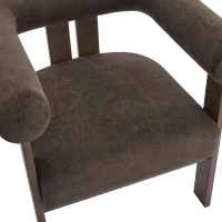 Round Arm Accent Chair with Velvet Upholstery, Curved Backrest Armchair with Solid Birch Wood Base, 31'' L x 29'' W x 30'' H, Dark Brown+Walnut(m-8)