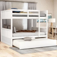 Full-Over-Full Bunk Bed with Pullout Trundle, Space-Saving Bed Frame with 2 Separate Beds, 79.5" L x 57" W x 60" H, White(m-5)