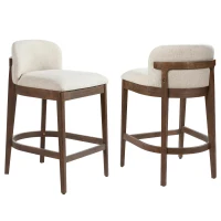 Counter Height Bar Stools with Foam Upholstered Seat, Modern Bar Chairs with Ergonomic Curved Back, 19.5'' L x 21.5'' W x 33'' H, Beige+Walnut(m-4)