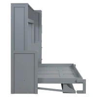 Space-Saving Full Size Murphy Wall Bed with Integrated Shelf, Customizable Bed Frame with Closet and 2 Drawers, 107.5" L x 58" W x 72" H, Gray(m-9)