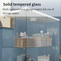 Solid Glass Floor-Standing Showcase with Built-In LED Lighting, LED Glass Display Cabinet with Lockable Doors, 31.5'' L x 14.5'' W x 64.5'' H, White(m-6)