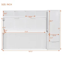 Space-Saving Full Size Murphy Wall Bed with Integrated Shelf, Customizable Bed Frame with Closet and 2 Drawers, 107.5" L x 58" W x 72" H, White(m-3)