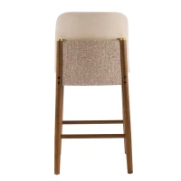 Cozy Lois Indoor Upholstered Wooden Stools with Padded Soft Fabric, Sturdy Bar Chairs with Footrest, 19" L x 22" W x 37" H, Beige+Walnut(m-10)